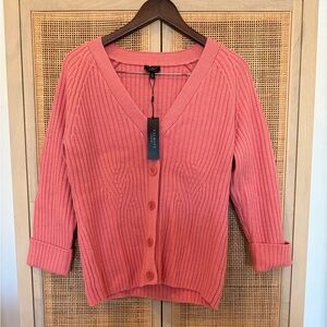 Talbots Pure Merino Wool Coral Button-Up Cardigan, Size M, NWT